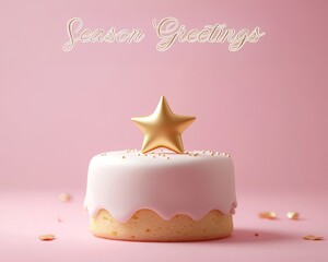 Wall Mural - a lovely cake with pink glaze, a golden Christmas star on top and the text 