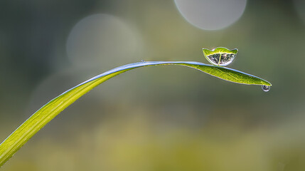 Wall Mural -    a green leaf with water droplets