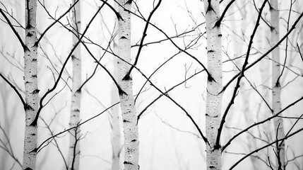 Wall Mural -   A monochromatic image of a cluster of bare trees set against a hazy sky