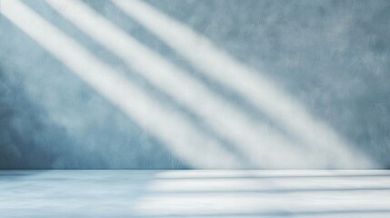 Poster -  Blue wall, white floor, sunlight streaming through window on wall