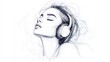 © Photo Moon - Monochrome Pencil Sketch of Woman Enjoying Music with Headphones and Eyes Closed_