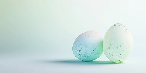 Two green eggs are located close to each other. Close-up. The concept of Easter