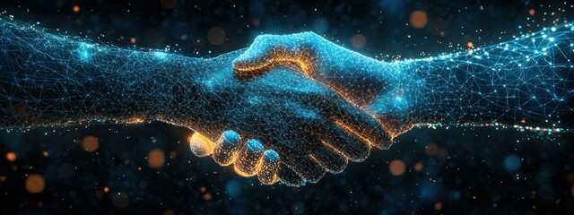 Poster - Digital Handshake with Glowing Lines and Particles