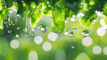 Wall Mural - a green tree branch with leaves holds droplets of water and take care written above