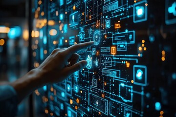 Poster - Hand Interacting with a Futuristic Digital Interface
