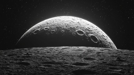 Wall Mural - a crescent moon hangs in the night sky above a cratered lunar surface.