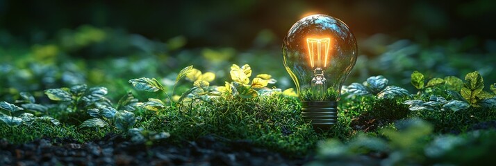 Poster - A Glowing Light Bulb Amidst Lush Green Foliage