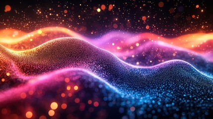 Wall Mural - Abstract Wavy Pattern of Glowing Particles and Bokeh