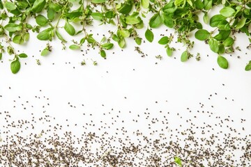 Sticker - Composition of fresh zaatar and oregano on a white backdrop viewed from above with space for text