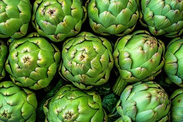 Green artichokes in a garden detailed view