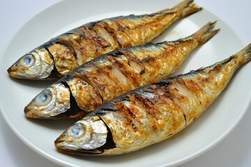 Sticker - Grilled mackerel served on a white plate a Japanese dish