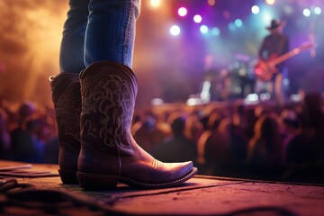 Wall Mural - Live country music event or rodeo featuring a cowboy hat and boots backdrop