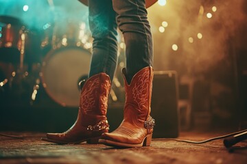 Wall Mural - Live country music event or rodeo set in a barn featuring cowboy attire