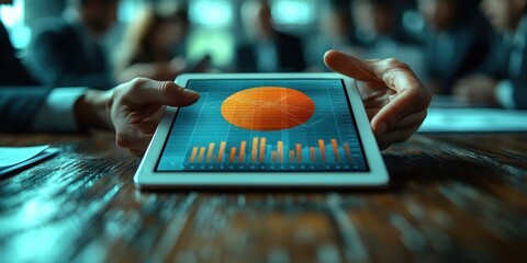 Aufkleber - Hand Holding Tablet Displaying Financial Data Graphs