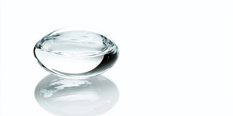 Wall Mural - A bright, glossy water droplet with a reflective surface, isolated on a pure white background with ample copy space