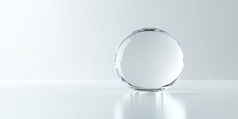 Wall Mural - A bright, glossy water droplet with a reflective surface, isolated on a pure white background with ample copy space