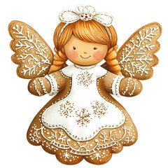 Wall Mural -  Watercolor Christmas Holiday Gingerbread angel cookies on transparent background. Perfect for invites, Christmas cards, sublimation designs, wall art.