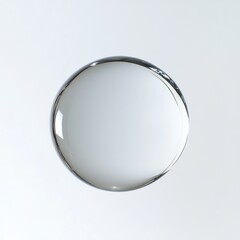 Wall Mural - A glossy, perfectly round water droplet suspended mid-air, isolated on a bright white background, symbolizing clarity