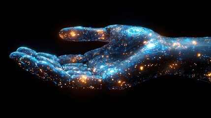 Aufkleber - A Glowing, Cyborg-Like Hand with Circuitry and Lights
