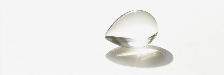 Wall Mural - A macro shot of a single water drop falling with light reflections and soft shadows, isolated on a bright white background