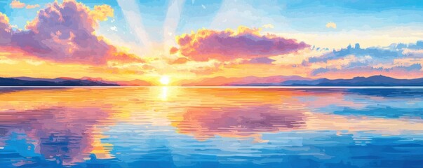 Wall Mural - A stunning sunset over a serene ocean, with vibrant colors