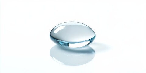 Wall Mural - a perfectly round water droplet suspended mid-air with a smooth reflective surface, isolated on a br