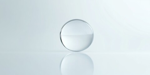 Wall Mural - A single, isolated water droplet with a glossy finish and smooth reflections, centered on a white background with ample copy space