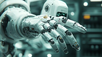 Aufkleber - Close-up of a robotic arm with a hand outstretched, showing advanced technology and futuristic design.