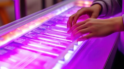 Wall Mural - Hands Sorting Components Under Fluorescent Light