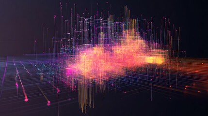 Poster - 3D graph visualization representing machine learning data analysis and predictive modeling