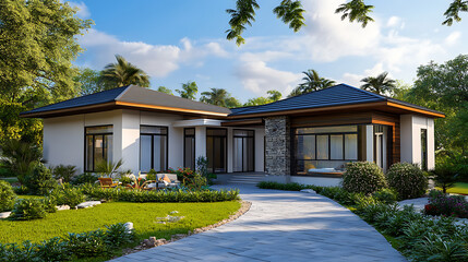 Poster - 3d rendering of modern house architectural plan detailed cad model for real estate design project digital illustration