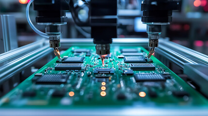 Poster - Automated machine assembling components on a moving circuit board