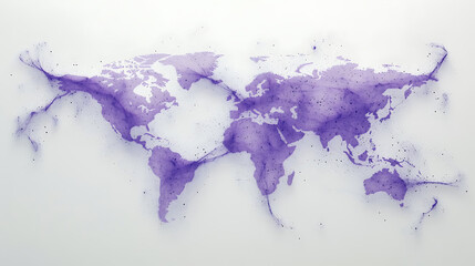 Poster - A world map made of dots and lines, connecting cities across the globe, with blue-colored lines on the left side and purple-red dots on the right side