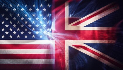 Poster - United States and United Kingdom Flags Intertwined in Dynamic Design