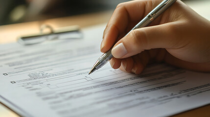 Aufkleber - Close-up of accident report form with pen and hand ready to write