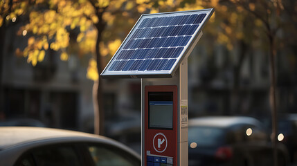 Wall Mural - a small solar panel mounted on top of a parking payment terminal