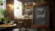 © Steven - Cafe Menu Board: An indoor chalkboard sign reading 'Today's Special' in a cozy cafe, perfect for small business advertising.Generated with AI