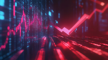 Poster - Financial stock market red rising arrow, 3D arrow rendering concept illustration