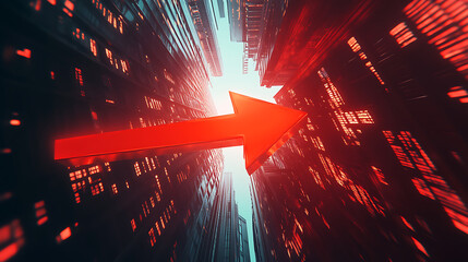 Poster - Financial stock market red rising arrow, 3D arrow rendering concept illustration