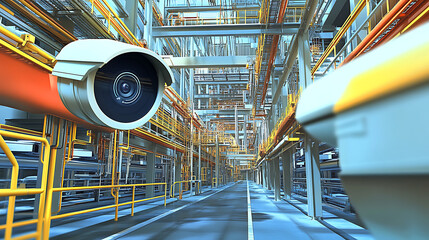 Poster - CCTV camera for monitoring an industrial facility 3D illustration