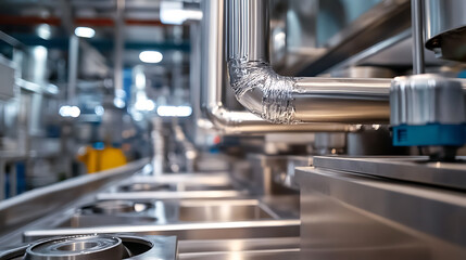 Leinwandbilder - Close-up of a stainless steel exhaust hood featuring a grease trap in a large industrial kitchen used for producing semi-finished products