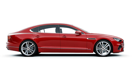 Poster - Lateral view of a generic and unbranded red luxury car on a white background
