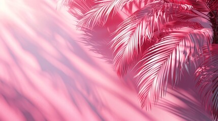 Aufkleber - Abstract Palm Leaf Shadow on Pastel Pink Wall for Product Presentation Display
