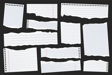 Wall Mural - ripped paper strips. realistic crumpled paper scraps with torn edges. shreds of notebook, book or ol