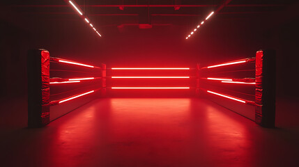 Aufkleber - Illuminated empty red boxing ring, The concept of sport, competition, boxing, martial arts, training