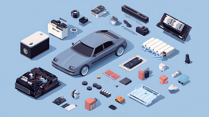 Leinwandbilder - Isometric illustration of electric car components