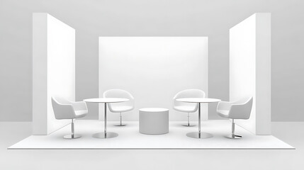 Fototapete - a set of realistic trade show chairs and tables, or a white blank stand booth for a corporate exhibition
