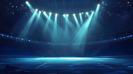 Poster - empty sports arena illuminated by flashlights atmospheric stadium illustration