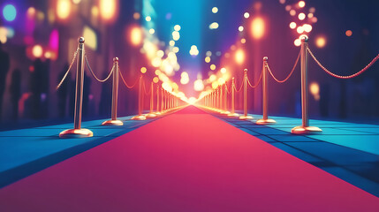 Poster - elegant red carpet leading to glamorous movie premiere event hollywood celebrity gala concept illustration