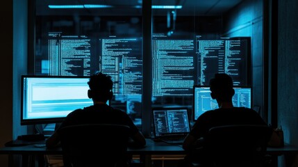 Programmers Working Late in a Dark Office Setting